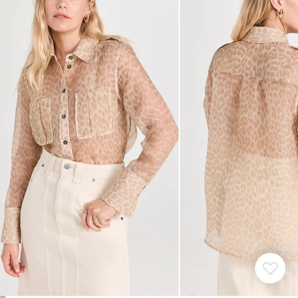 Ganni Sheer Leopard Print Blouse - Tan - Picture 1 of 2